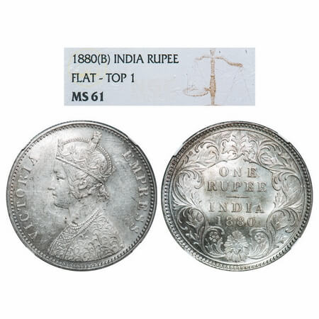 Victoria Empress, Silver, Rupee, 1880, Bombay Mint, A3/I, Dot. F. Prid 156. GK 466. NGC Sl