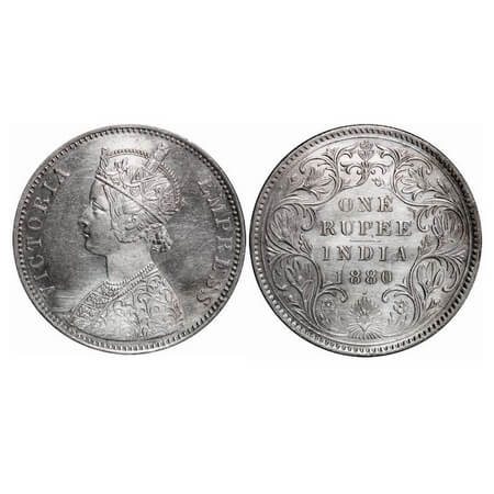 Victoria Empress, Silver, Rupee, 1880, Bombay Mint, A3/II(iv), Dot. F. Prid. Umlisted. GK 