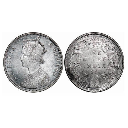 Victoria Empress, Silver, Rupee, 1880, Bombay Mint, A3/II(iv), Dot. F. Prid. Unlisted. GK 