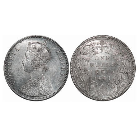 Victoria Empress, Silver, Rupee, 1881, Bombay Mint, A3/II(iv), Dot. F. Prid. 157. GK 469. 