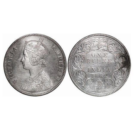 Victoria Empress, Silver, Rupee, 1882, Bombay Mint, A3/I, Dot. GK 474. About Uncirculated.