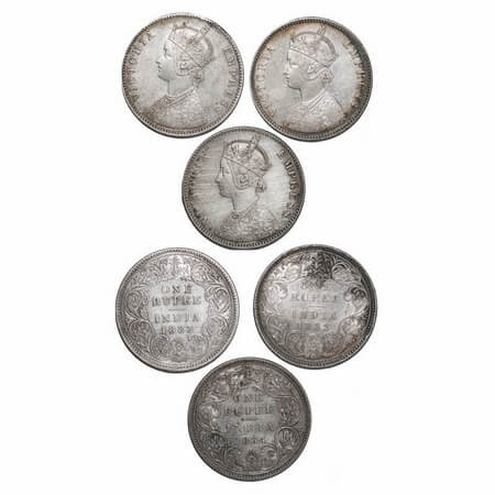 Victoria Empress, Silver, Rupee, (3 coins), 1) 1882, Calcutta Mint, A1/I, 'C' incused, 2) 