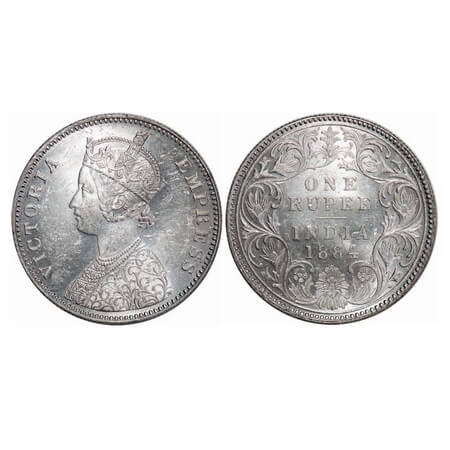 Victoria Empress, Silver, Rupee, 1884, Bombay Mint, A3/I, 'B' raised. F. Prid. 167. GK 489