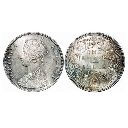 Victoria Empress, Silver, Rupee, 1885, Bombay Mint, A3/II(i), 'B' raised, Top stroke of nu
