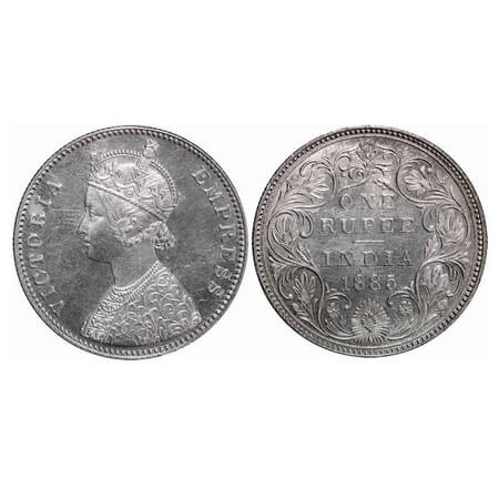 Victoria Empress, Silver, Rupee, 1885, Bombay Mint, A3/II(i), 'B' raised, Top stroke of nu