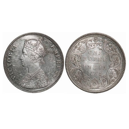 Victoria Empress, Silver, Rupee, 1885, Bombay Mint, A3/II(i), 'B' raised, Top stroke of nu