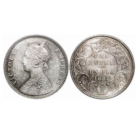 Victoria Empress, Silver, Rupee, 1885, Bombay Mint, A3/II(i), 'B' raised, Top stroke of nu