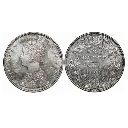 Victoria Empress, Silver, Rupee, 1886, Bombay Mint, C2/I, 'B' incused. F. Prid. 171. GK 52