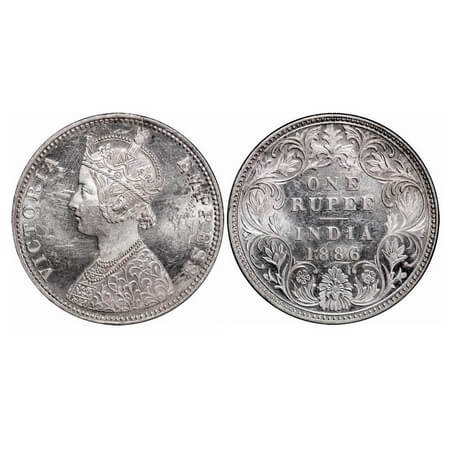 Victoria Empress, Silver, Rupee, 1886, Bombay Mint, C2(i)/I, 'B' incused, Die crack on Obv