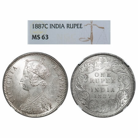 Victoria Empress, Silver, Rupee, 1887, Calcutta Mint, C3/I(i), 'C' incused. F. Prid 128. G