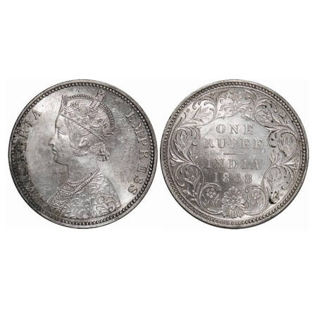Victoria Empress, Silver, Rupee, 1888, Bombay Mint, C2/I, 'B' raised. F. Prid. 174. GK 551