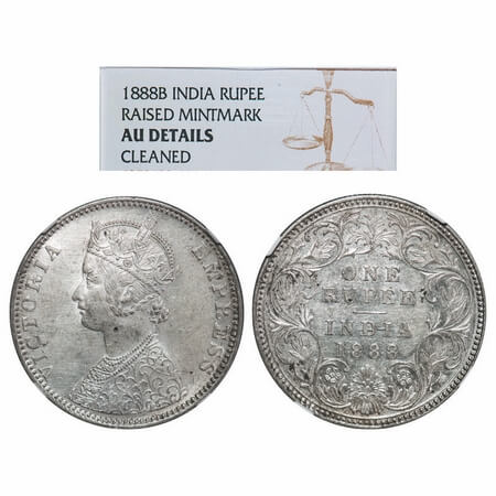 Victoria Empress, Silver, Rupee, 1888, Bombay Mint, C2/I, 'B' raised. F. Prid. 174. GK 551