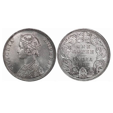 Victoria Empress, Silver, Rupee, 1889, Bombay Mint, C2/I, 'B' incused. F. Prid. 177. GK 56