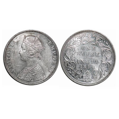 Victoria Empress, Silver, Rupee, 1890, Bombay Mint, C2/I, 'B' incused. F. Prid. 178. GK 56