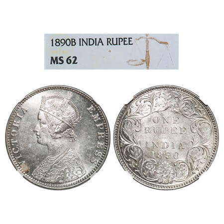 Victoria Empress, Silver, Rupee, 1890, Bombay Mint, C2/I, 'B' incused. F. Prid 178. GK 566