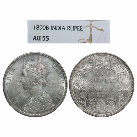 Victoria Empress, Silver, Rupee, 1890, Bombay Mint, C2/I, 'B' incused. F. Prid. 178. GK 56