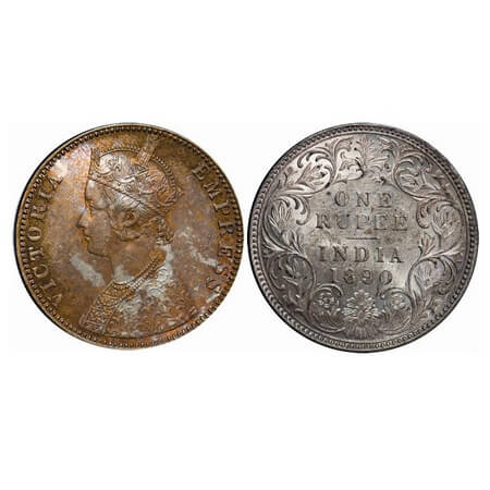 Victoria Empress, Silver, Rupee, 1890, Bombay Mint, C2/I, 'B' incused. F. Prid. 178. GK 56