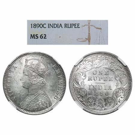Victoria Empress, Silver, Rupee, 1890, Calcutta Mint, C3/I(i), 'C' incused. F. Prid 131. G