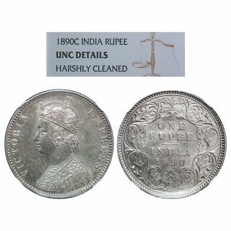 Victoria Empress, Silver, Rupee, 1890, Calcutta Mint, C3/I(i), 'C' incused. F. Prid. 131.