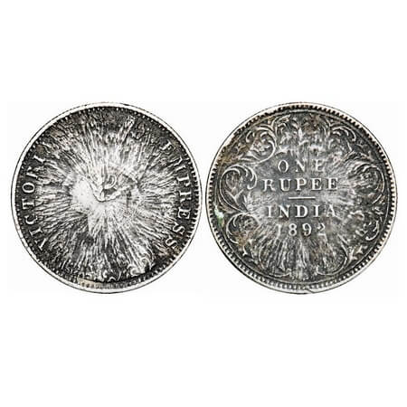 Victoria Empress, Silver, Rupee, 1892, ERROR, Sun Burst on Obv and Rev. Extremely Fine. Ra