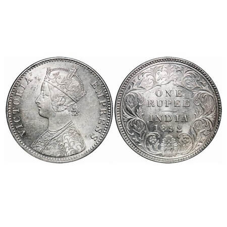 Victoria Empress, Silver, Rupee, 1892, Calcutta Mint, C3/I, 'C' incused. F. Prid Unlisted.