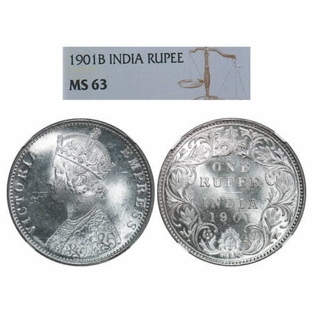 Victoria Empress, Silver, Rupee, 1901, Bombay Mint, A3(i)/I(ii), 'B' incused. F. Prid Unli