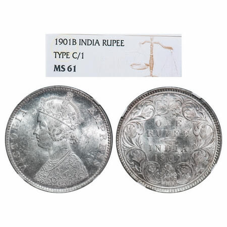Victoria Empress, Silver, Rupee, 1901, Bombay Mint, C2(ii)/I, 'B' incused. F. Prid Unliste
