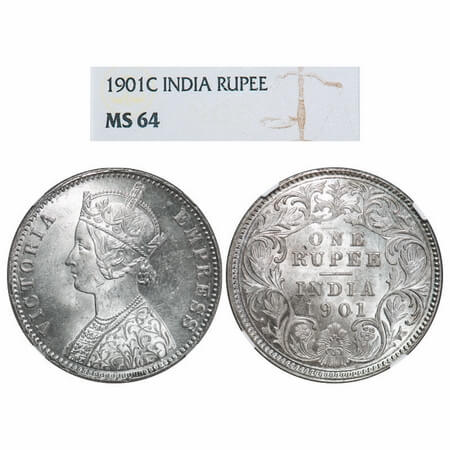 Victoria Empress, Silver, Rupee, 1901, Calcutta Mint, C3/I(i), 'C' incused. F. Prid 139. G