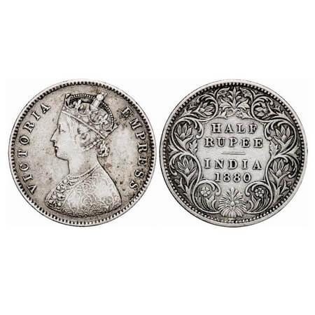 Victoria Empress, Silver, Half Rupee, 1880, Calcutta Mint, A/I, 'C' incused. F. Prid 264. 