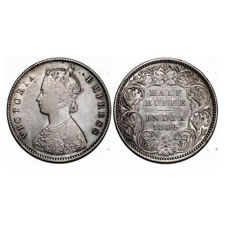 Victoria Empress, Silver, Half Rupee, 1885, Calcutta Mint, A/I, 'C' incused. F. Prid 269. 