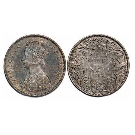 Victoria Empress, Silver, Half Rupee, 1894, Bombay Mint, A/I, 'B' incued, Ex-Mount, Error,