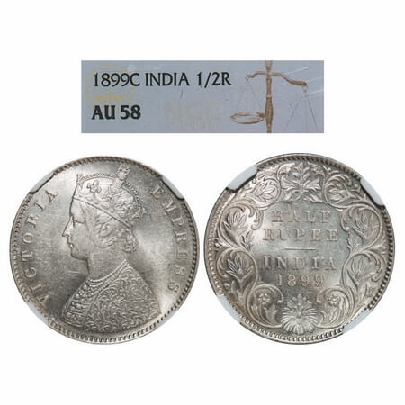 Victoria Empress, Silver, Half Rupee, 1899, Calcutta Mint, A/I, 'C' incused. F. Prid 282. 