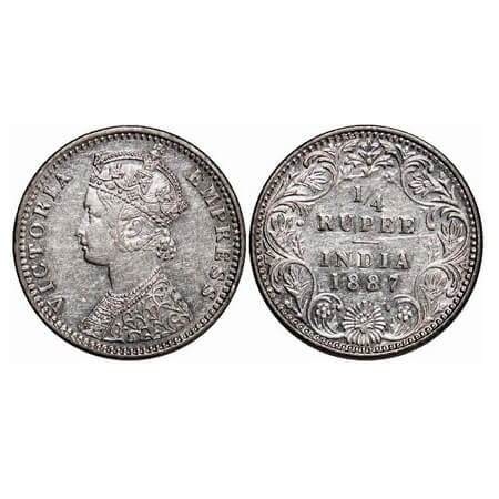 Victoria Empress, Silver, 1/4 Rupee, 1887, Bombay Mint, C(i)/II, 'B' raised. F. Prid 420. 