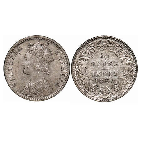 Victoria Empress, Silver, 1/4 Rupee, 1889, Bombay Mint, C(i)/II, 'B' incused, F.Prid 423. 