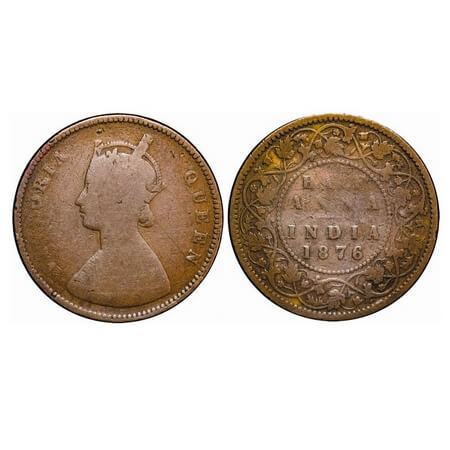Victoria Queen, Copper, Half Anna, 1876, Calcutta Mint, B/II. F. Prid. 584. GK 819. Fine. 