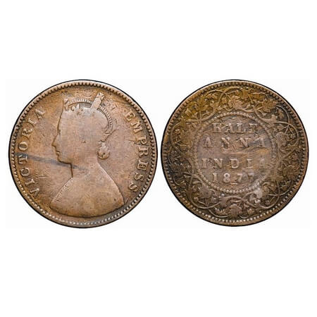 Victoria Empress, Copper, Half Anna, 1877, Calcutta Mint, C/II. F. Prid. 585. GK 821. Fine