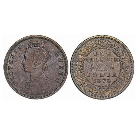 Victoria Queen, Copper, Quarter Anna, 1876, Bombay Mint, A/I, No mint mark. F. Prid 636. G