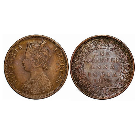 Victoria Empress, Copper, Quarter Anna, 1883, Bombay Mint, B/I, No mint mark, A die crack 