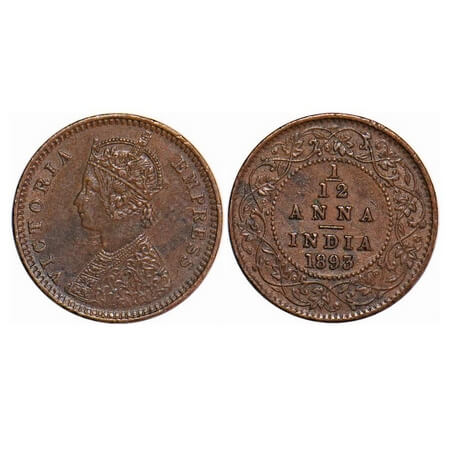 Victoria Empress, Copper, 1/12 Anna, 1893, Calcutta Mint, Obv B, No mint mark. F. Prid 798