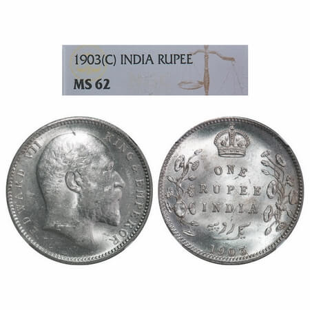 Edward VII, Silver, Rupee, 1903, Calcutta Mint, no mint mark, Normal 5 Diamonds. F. Prid. 