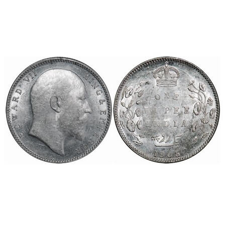 Edward VII, Silver, Rupee, 1903, Calcutta Mint, No mint mark, Normal 5 Diamonds. F. Prid. 