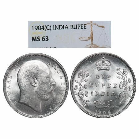 Edward VII, Silver, Rupee, 1904, Bombay Mint, 'B' incused and dot, 5 Diamonds and bottom s