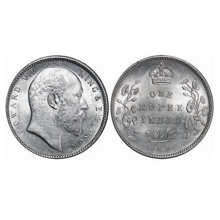 Edward VII, Silver, Rupee, 1904, Bombay Mint, 'B' incused and dot, 'H' mark on Rev rim edg