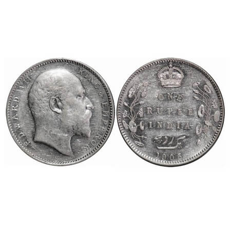 Edward VII, Silver, Rupee, 1905, Bombay Mint, 'B' incused and dot, Top stroke of numeral 5