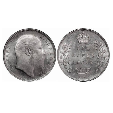 Edward VII, Silver, Rupee, 1906, Bombay Mint, 'B' incused and dot. GK 940. Mint Grade with