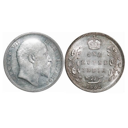 Edward VII, Silver, Rupee, 1906, Bombay Mint, 'B' incused and dot. F. Prid. 202. GK 940. U