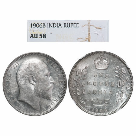 Edward VII, Silver, Rupee, 1906, Bombay Mint, 'B' incused and dot. F. Prid. 202. GK 940. N