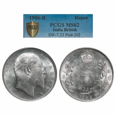 Edward VII, Silver, Rupee, 1906, Bombay Mint, 'B' incused and dot. F. Prid. 202. GK 940. P