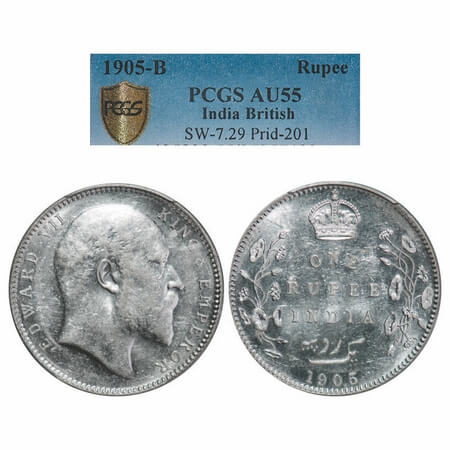 Edward VII, Silver, Rupee, 1905, Bombay Mint, 'B' incused and dot, Top stroke of numeral 5
