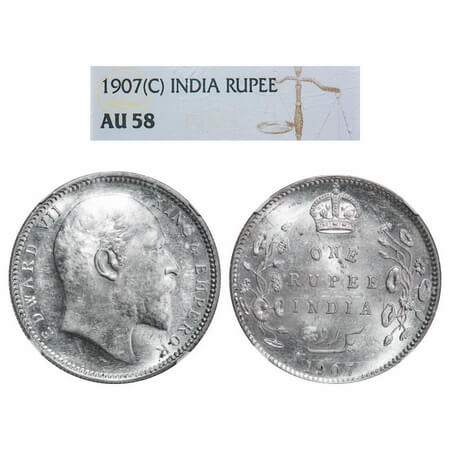 Edward VII, Silver, Rupee, 1907, Calcutta Mint, No mint mark. F. Prid. 193. GK 942. NGC Sl